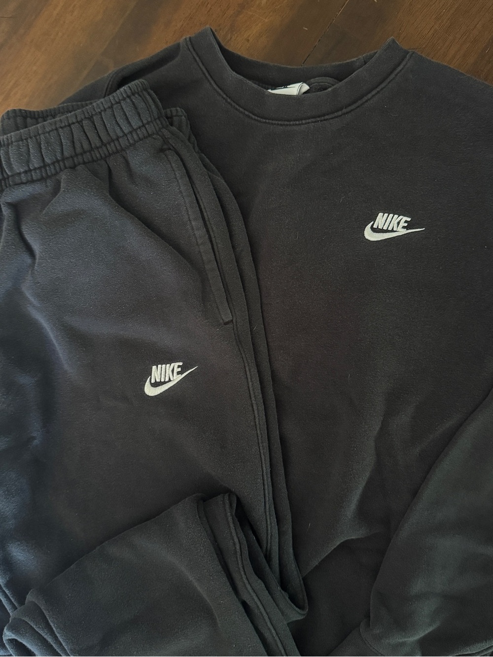 Nike mens faded Black Sweatshirt (L) and Joggers (S) Set with White Logos